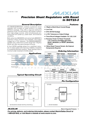 MAX6330_05 datasheet - Precision Shunt Regulators with Reset in SOT23-3