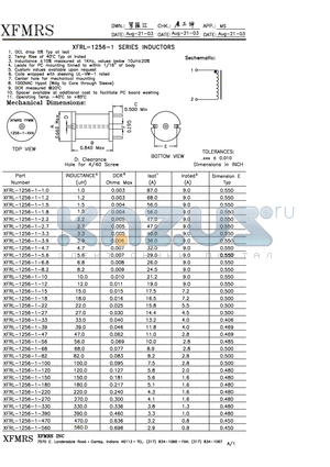 XFRL-1256-1 datasheet - XFRL-1256-1 SERIES INDUCTORS