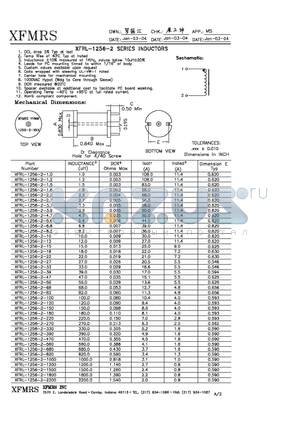 XFRL-1256-2-1.0 datasheet - INDUCTORS