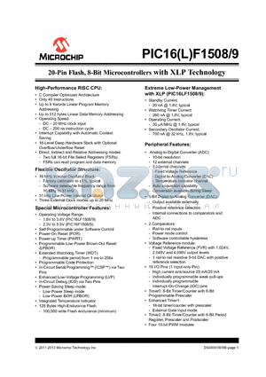 PIC12LF1501 datasheet - 20-Pin Flash, 8-Bit Microcontrollers with XLP Technology