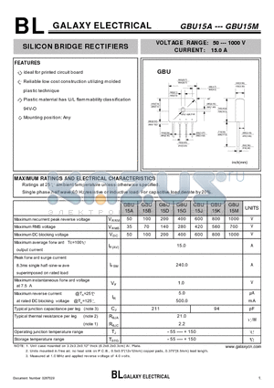 GBU15B datasheet - SILICON BRIDGE RECTIFIERS