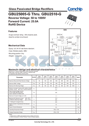 GBU2502-G datasheet - Glass Passivated Bridge Rectifiers