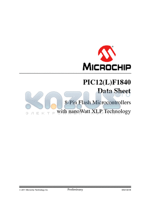 PIC12LF1840 datasheet - 8-Pin Flash Microcontrollers with nanoWatt XLP Technology