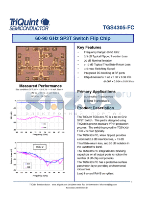TGS4305-FC datasheet - 60-90 GHz SP3T Switch Flip Chip