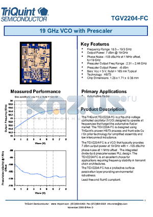 TGV2204-FC datasheet - 19 GHz VCO with Prescaler