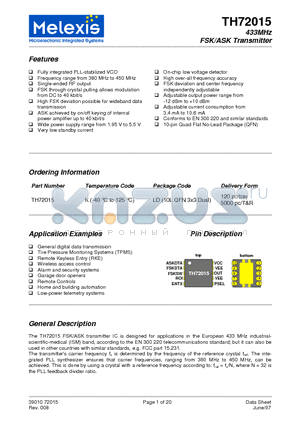 TH72015 datasheet - 433MHz FSK/ASK Transmitter