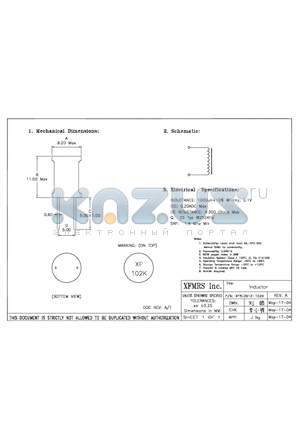 XFRL0912-102K datasheet - Inductor