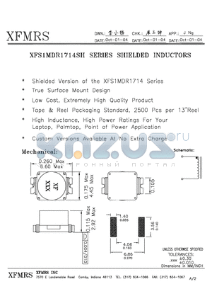 XFS1MDR1714SH datasheet - SHIELDED INDUCTORS