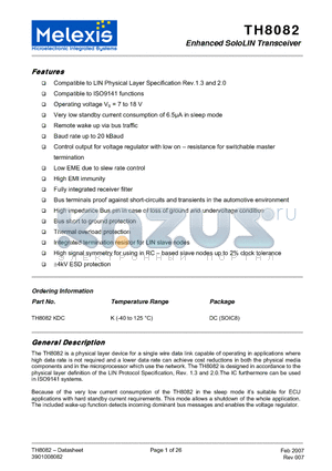 TH8082 datasheet - Enhanced SoloLIN Transceiver