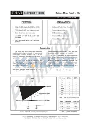 THAT1243 datasheet - Balanced Line Receiver ICs