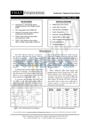 THAT1420 datasheet - Balanced Line Drivers