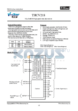 THCV218 datasheet - THCV218 is designed to support video data transmission between the host and display.