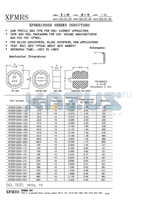 XFSDR125SH-331 datasheet - INDUCTORS