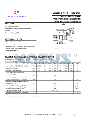 GBU6K datasheet - SINGLE PHASE GLASS PASSIVATED BRIDGE RECTIFIER