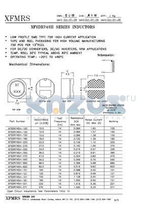 XFSDR74SH-100 datasheet - INDUCTORS