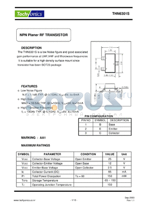 THN6301S datasheet - NPN Planer RF TRANSISTOR