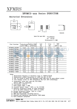 XFSMCX-100M datasheet - Measurement frequency of inductance value : at 100KHz