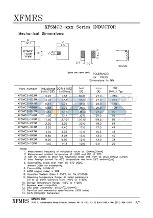 XFSMCX-1R0M datasheet - Measurement frequency of inductance value : at 100KHz