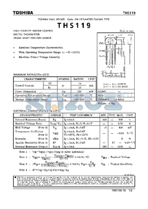 THS119 datasheet - HIGH STABILITY MOTOR CONTROL. DIGITAL TACHOMETER. CRANK SHAFT POSITION SENSOR.
