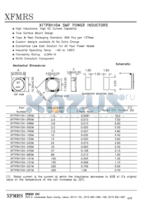 XFTPRH104-330M datasheet - SMT POWER INDUCTORS