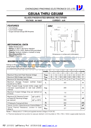 GBU8G datasheet - GLASS PASSIVATED BRIDGE RECTIFIER