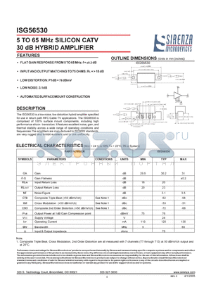 ISG56530 datasheet - 5 TO 65 MHz SILICON CATV 30 dB HYBRID AMPLIFIER