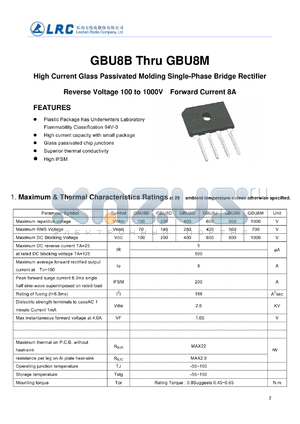 GBU8M datasheet - High Current Glass Passivated Molding Single-Phase Bridge Rectifier