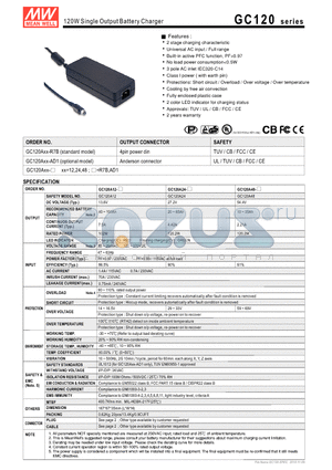 GC120 datasheet - 120W Single Output Battery Charger