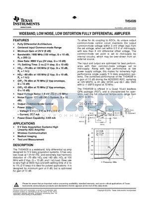 THS4509RGTR datasheet - WIDEBAND, LOW NOISE, LOW DISTORTION FULLY DIFFERENTIAL AMPLIFIER