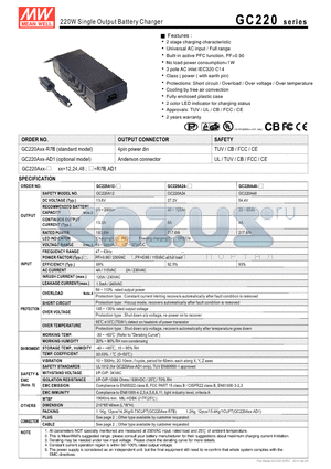 GC220_11 datasheet - 220W Single Output Battery Charger