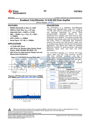 THS770012 datasheet - Broadband, Fully-Differential, 14-/16-Bit ADC Driver Amplifier