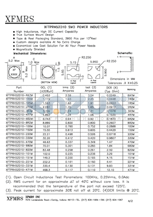 XFTPRH52D10-150M datasheet - SMD POWER INDUCTORS