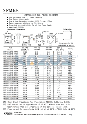 XFTPRH52D12-330M datasheet - SMD POWER INDUCTORS