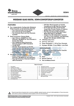 GC5016-PB datasheet - WIDEBAND QUAD DIGITAL DOWN CONVERTER/ UP CONVERTER