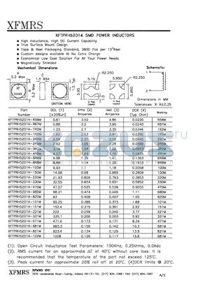 XFTPRH52D14-150M datasheet - SMD POWER INDUCTORS
