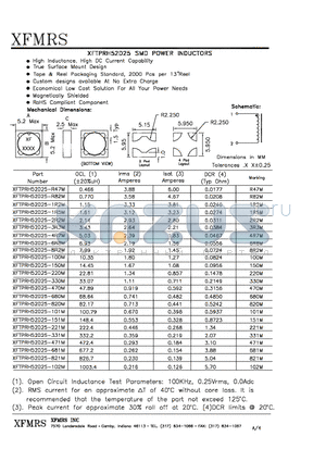 XFTPRH52D25 datasheet - SMD POWER INDUCTORS