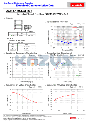 GCM188R71E474K datasheet - Chip Monolithic Ceramic Capacitor 0603 X7R 0.47lF 25V