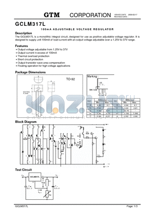 GCLM317L datasheet - 100mA adjustable voltage regulator.