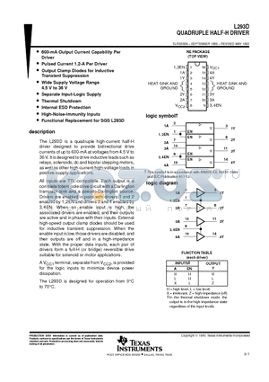 TIL293D datasheet - QUADRUPLE HALF-H DRIVER