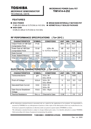 TIM1414-4-252 datasheet - MICROWAVE POWER GaAs FET