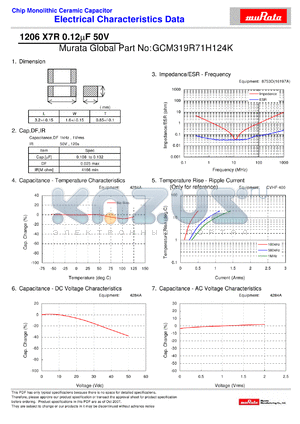 GCM319R71H124K datasheet - Chip Monolithic Ceramic Capacitor 1206 X7R 0.12lF 50V