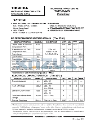 TIM5359-80SL datasheet - IM3=-30 dBc at Pout= 42.0dBm Single Carrier Level