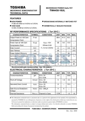 TIM4450-16UL_09 datasheet - HIGH POWER P1dB=42.5dBm at 4.4GHz to 5.0GHz