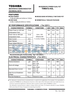 TIM6472-4UL_09 datasheet - HIGH POWER P1dB=36.5dBm at 6.4GHz to 7.2GHz