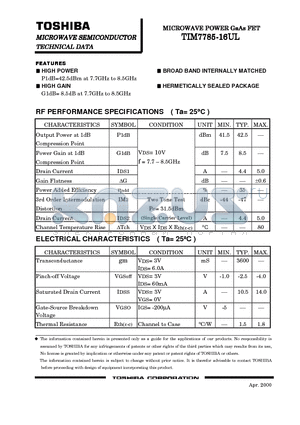 TIM7785-16UL datasheet - MICROWAVE POWER GaAs FET