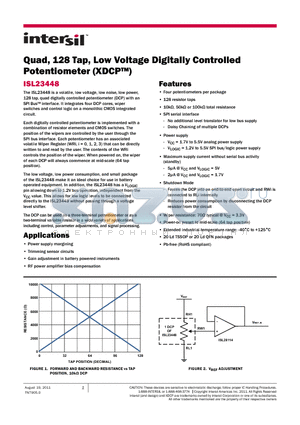 ISL23448WFRZ datasheet - Quad, 128 Tap, Low Voltage Digitally Controlled Potentiometer (XDCP)