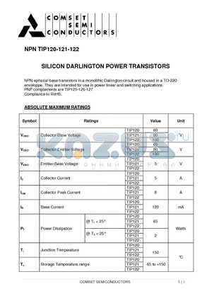 TIP120 datasheet - SILICON DARLINGTON POWER TRANSISTORS