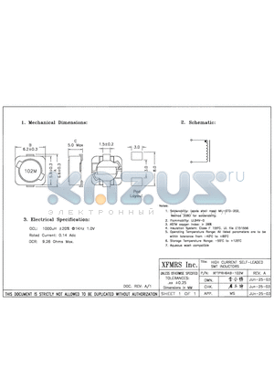 XFTPRH64B-102M datasheet - HIGH CURRENT SELF-LEADED SMT INDUCTORS