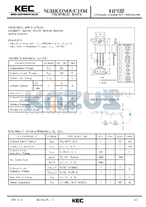 TIP122 datasheet - EPITAXIAL PLANAR NPN TRANSISTOR (SWITCHING, HAMMER DRIVER,PULSE MOTOR DRIVER)