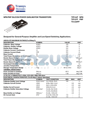 TIP122F datasheet - NPN/PNP SILICON POWER DARLINGTON TRANSISTORS